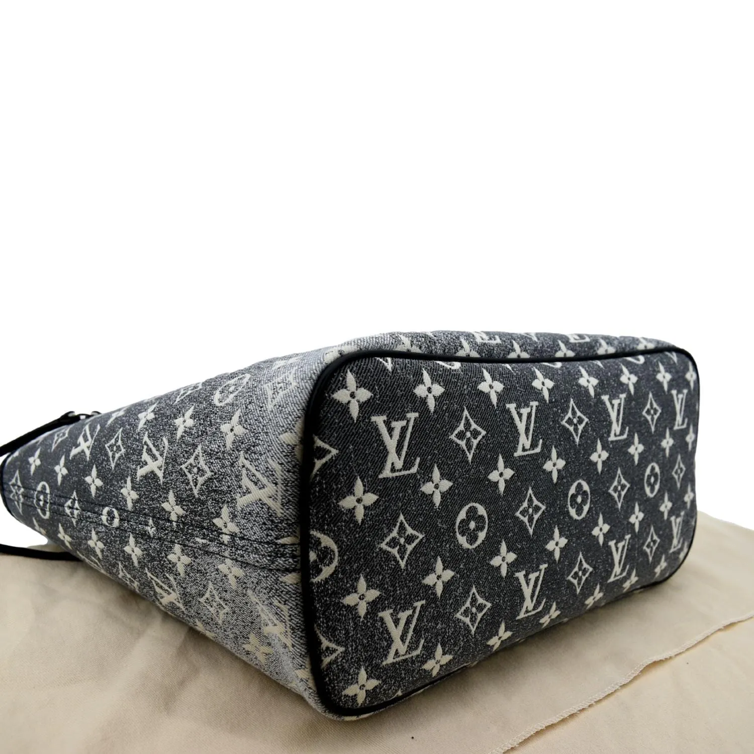 LOUIS VUITTON Neverfull MM Denim Leather Tote Bag Gray