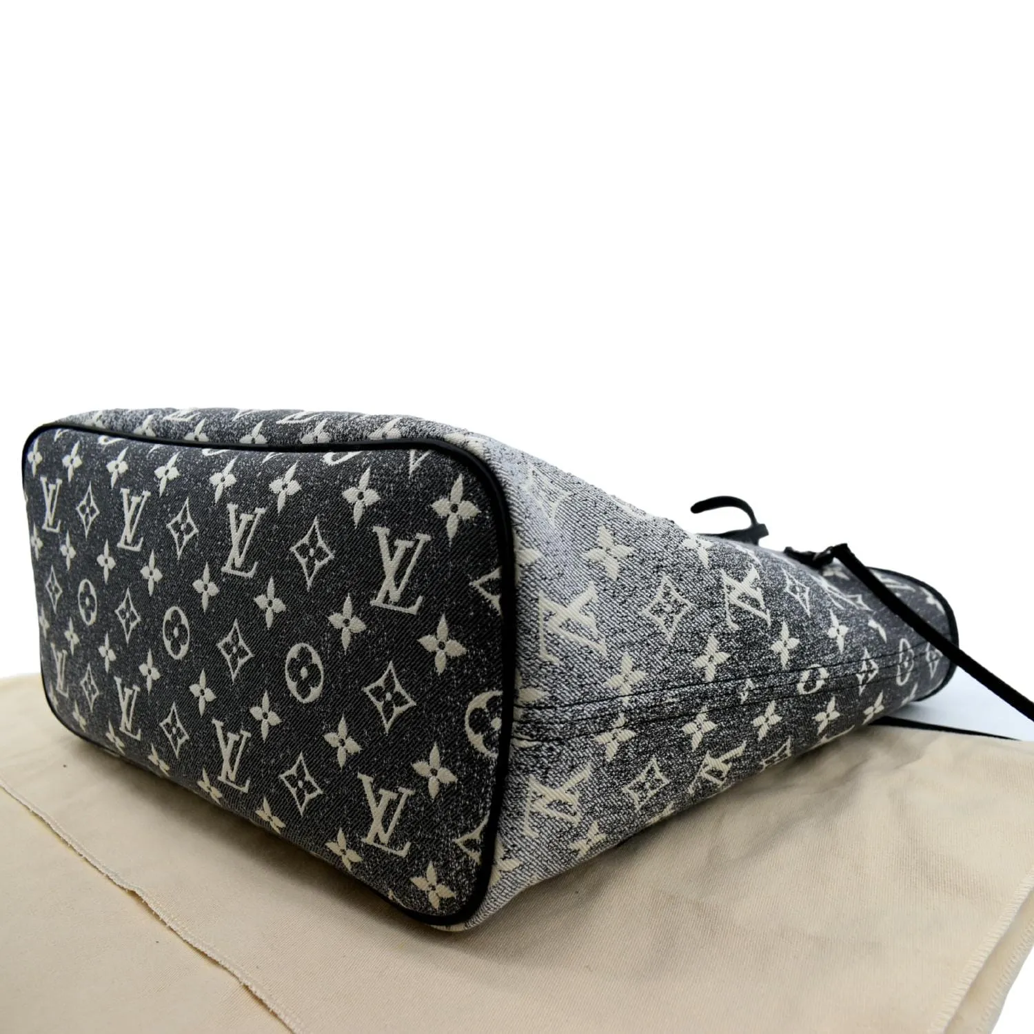 LOUIS VUITTON Neverfull MM Denim Leather Tote Bag Gray