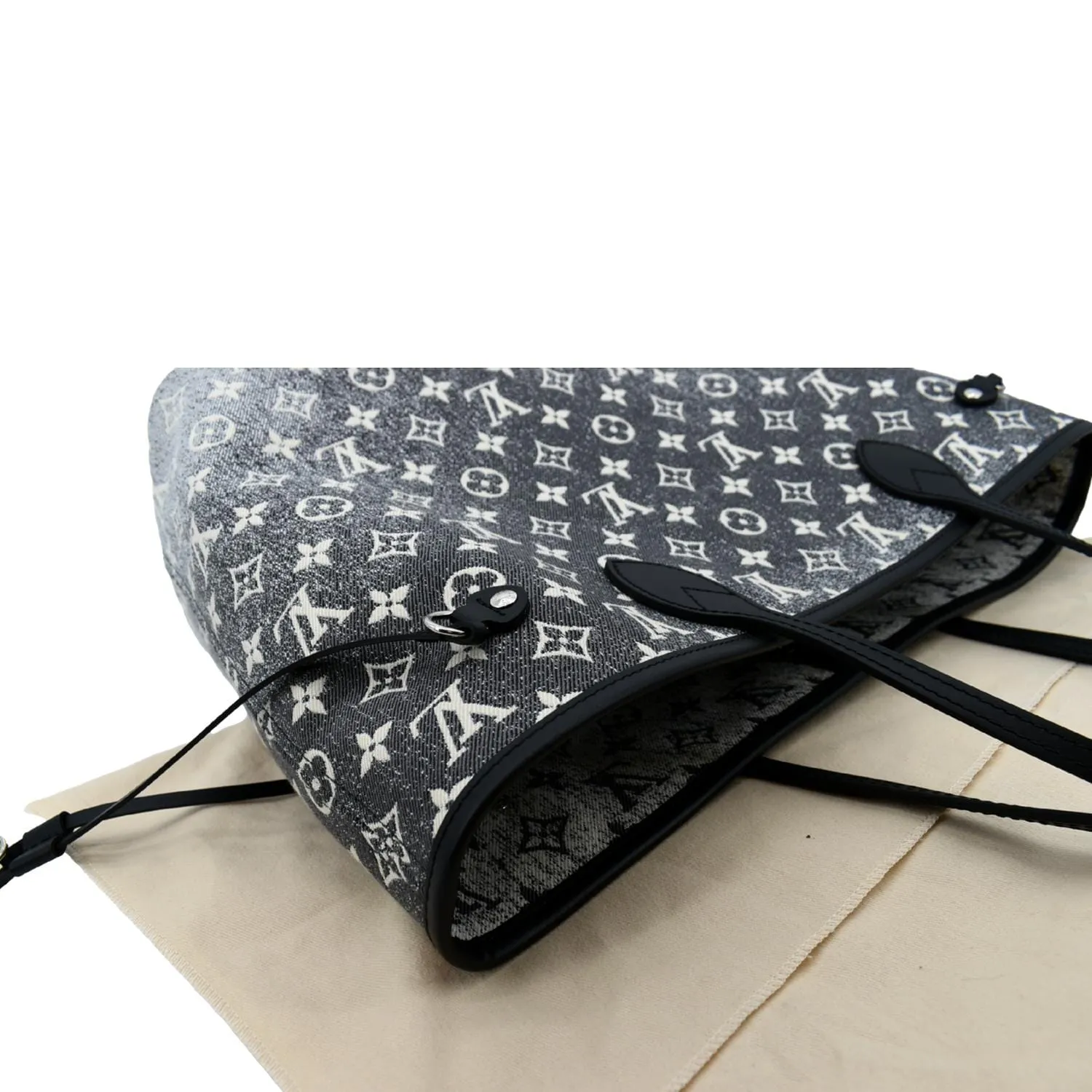 LOUIS VUITTON Neverfull MM Denim Leather Tote Bag Gray