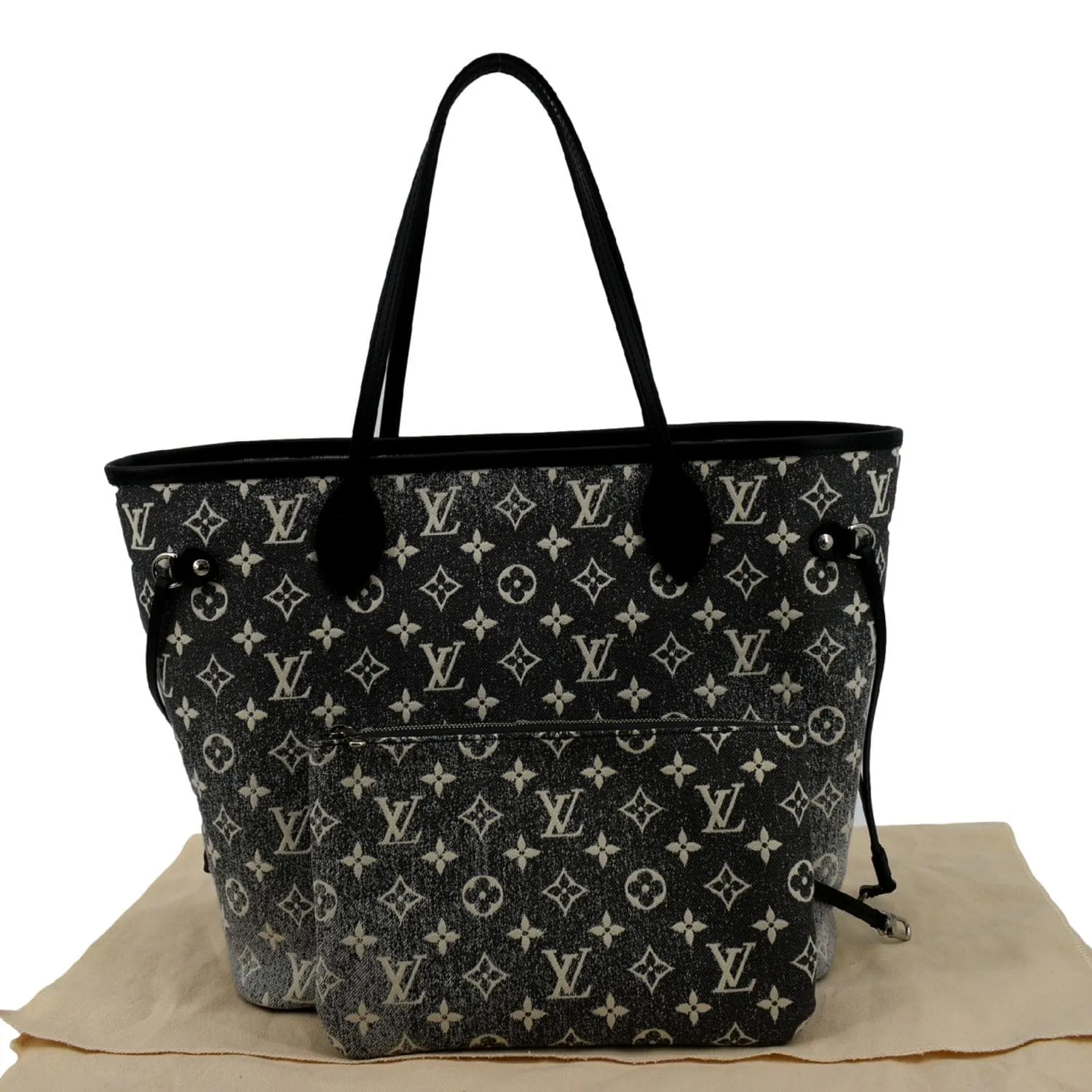 LOUIS VUITTON Neverfull MM Denim Leather Tote Bag Gray