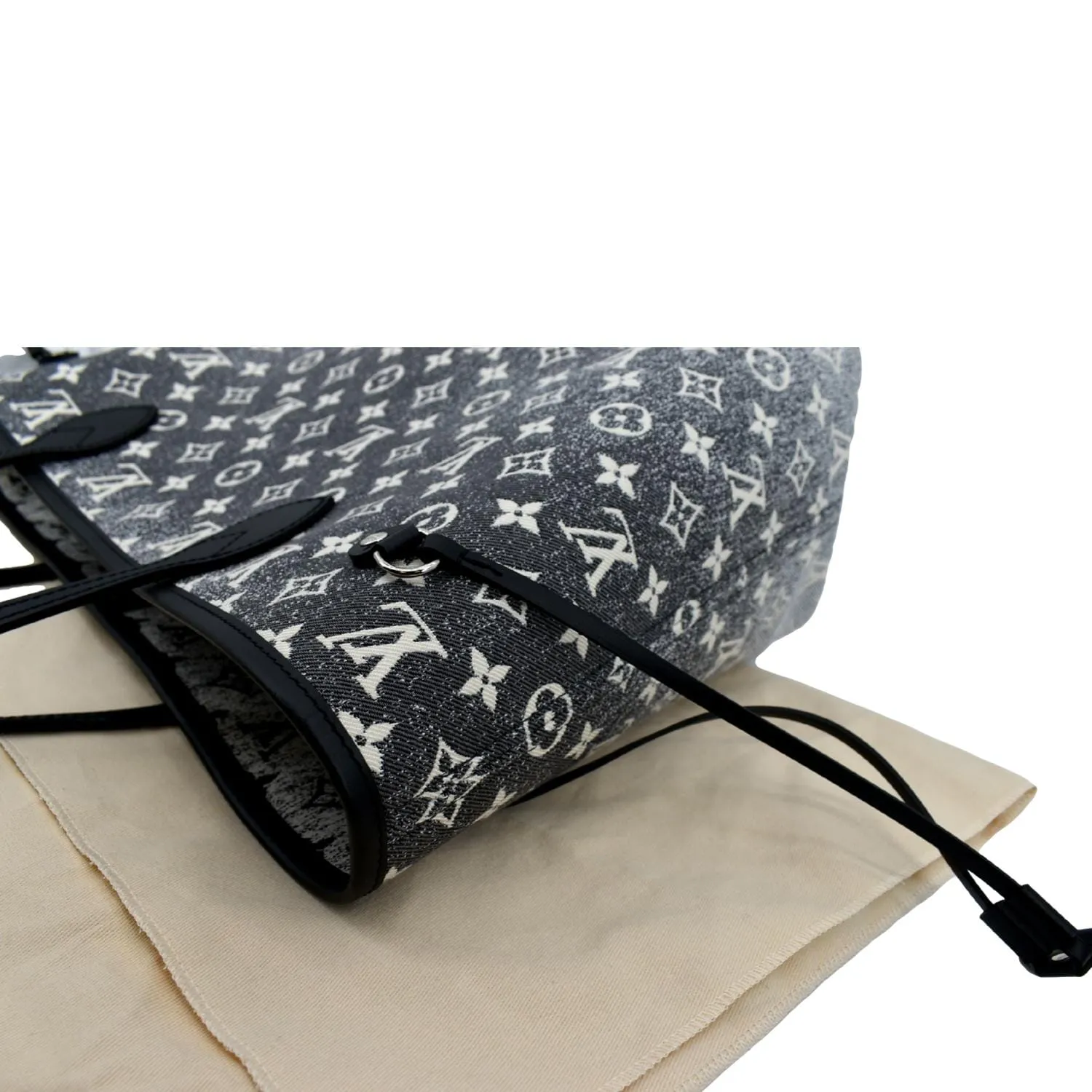 LOUIS VUITTON Neverfull MM Denim Leather Tote Bag Gray