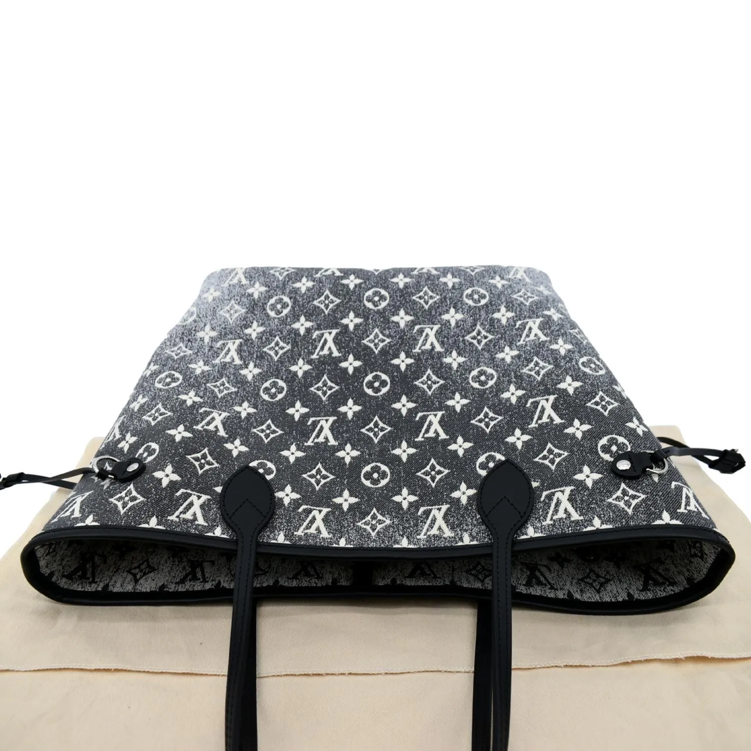 LOUIS VUITTON Neverfull MM Denim Leather Tote Bag Gray