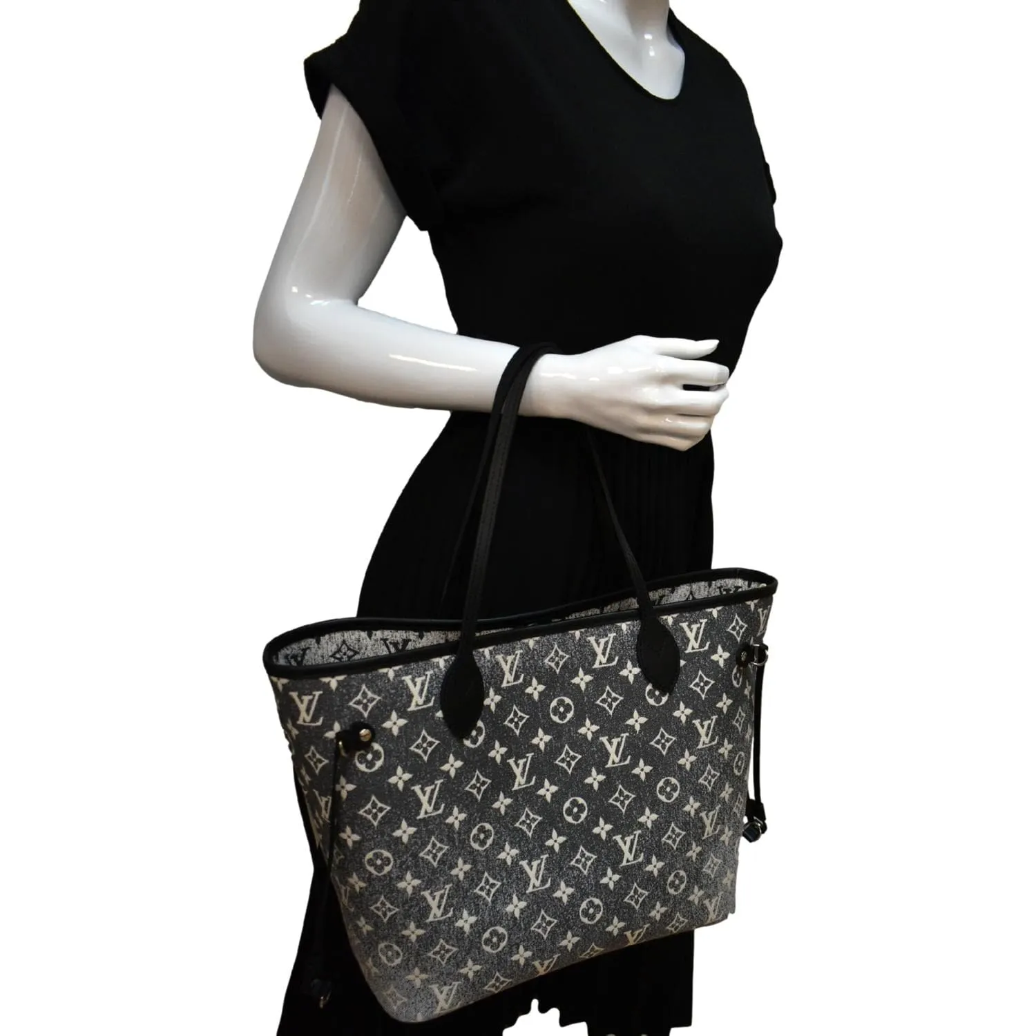 LOUIS VUITTON Neverfull MM Denim Leather Tote Bag Gray