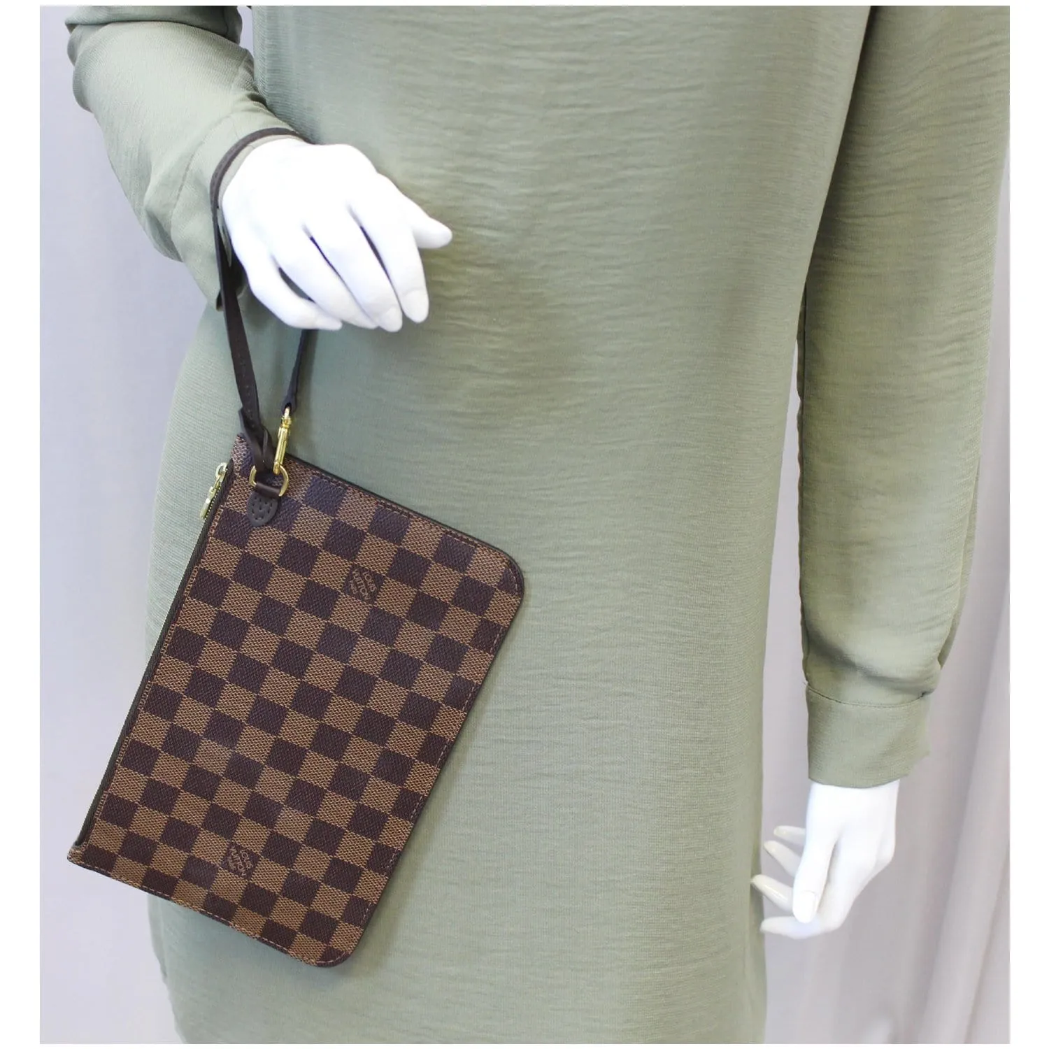 LOUIS VUITTON Pochette Wristlet Pouch Damier Ebene Neverfull GM Brown