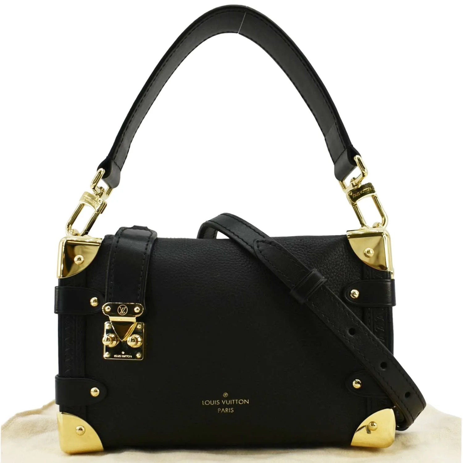 LOUIS VUITTON Side Trunk PM Grained Calf Leather Tote Bag Black