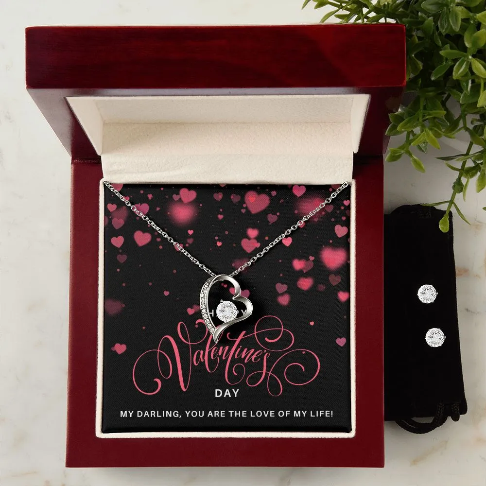 Love of my Life Valentine's Forever Heart Necklace & Cubic Zirconia Earring Set