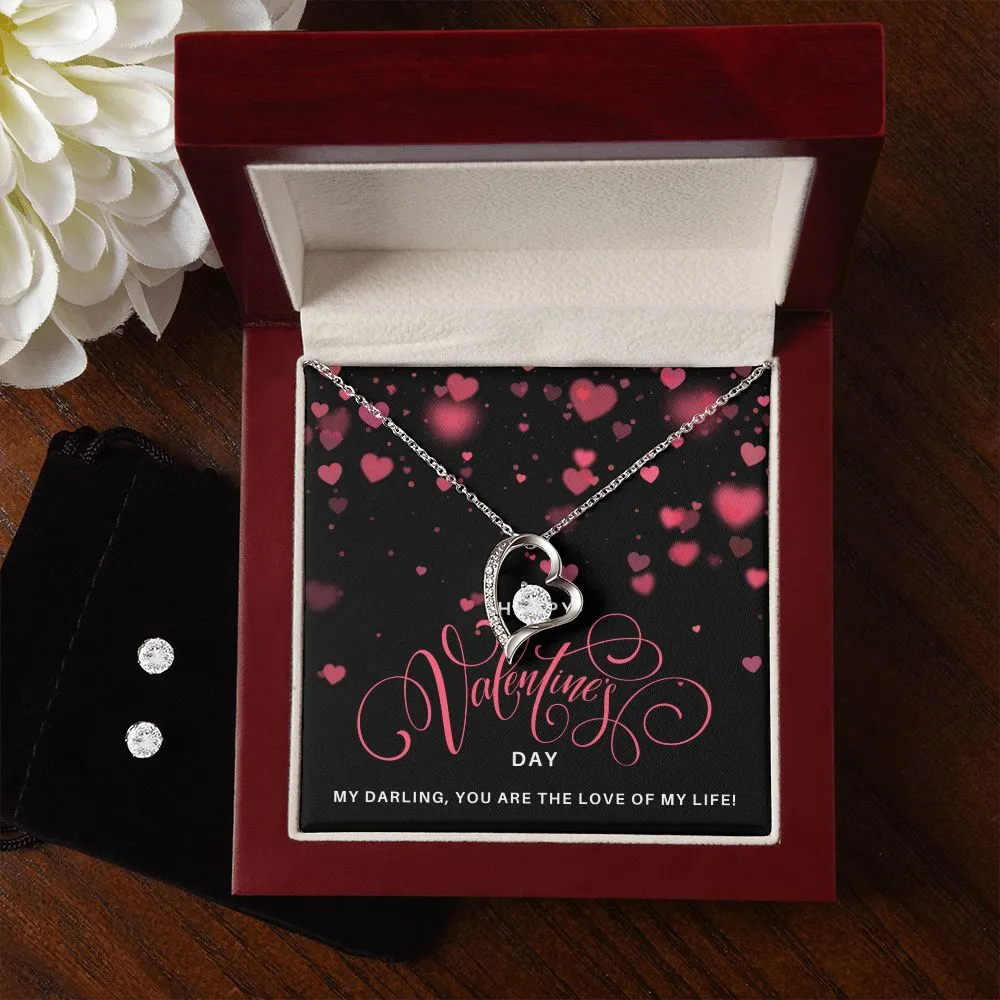 Love of my Life Valentine's Forever Heart Necklace & Cubic Zirconia Earring Set