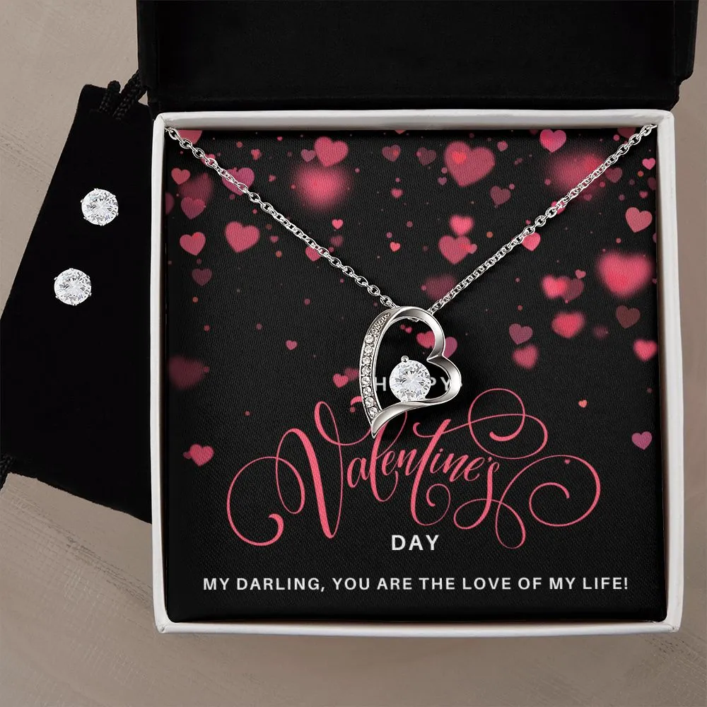 Love of my Life Valentine's Forever Heart Necklace & Cubic Zirconia Earring Set