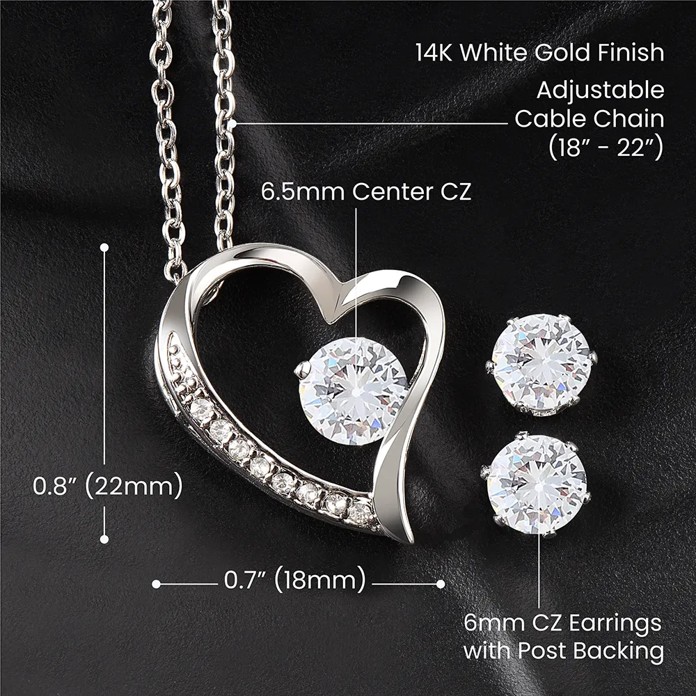 Love of my Life Valentine's Forever Heart Necklace & Cubic Zirconia Earring Set