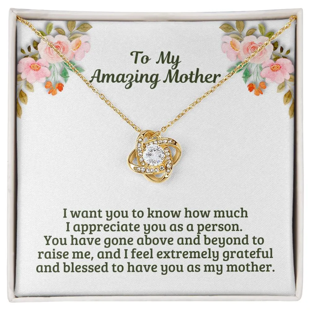 M45A Elegant Love Knot Necklace with Message Card Gift for Mom, Mum, Grandma on Mother's Day