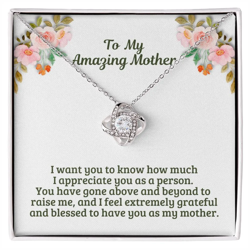 M45A Elegant Love Knot Necklace with Message Card Gift for Mom, Mum, Grandma on Mother's Day