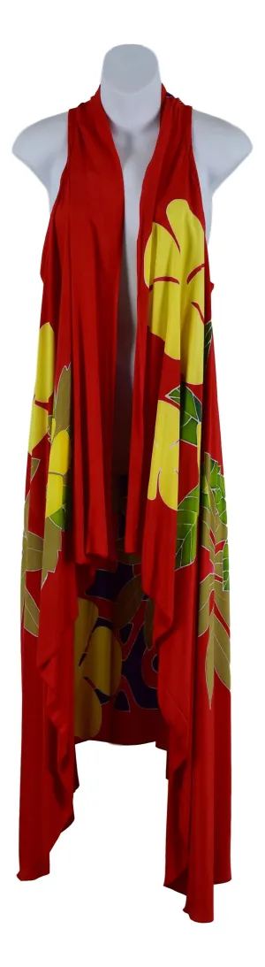 Magic Sarong - Rounded Corners - Handpainted Red Tahitian Plumeria