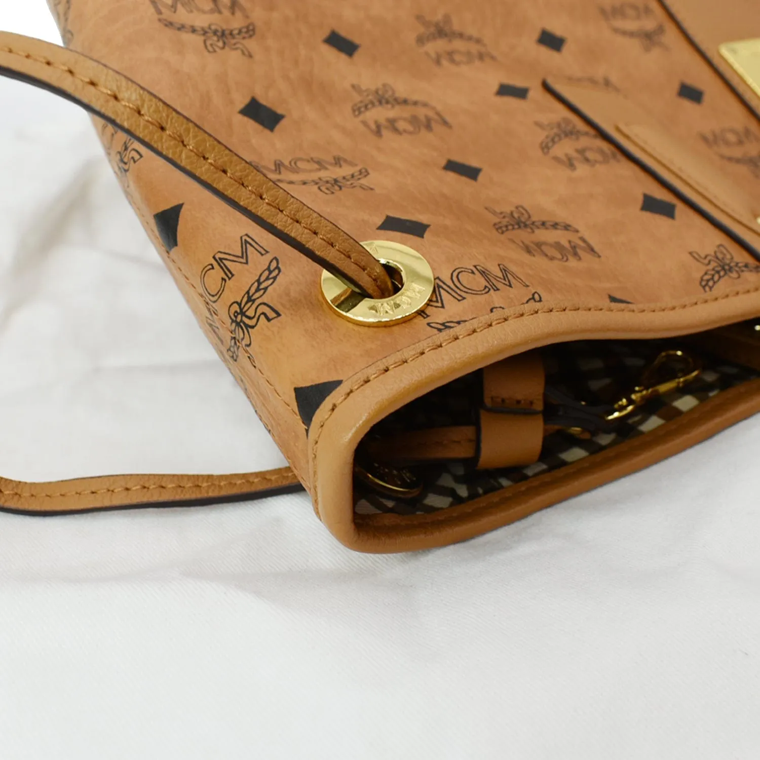 MCM Reversible Liz Medium Visetos Canvas Shopper Tote Bag Cognac
