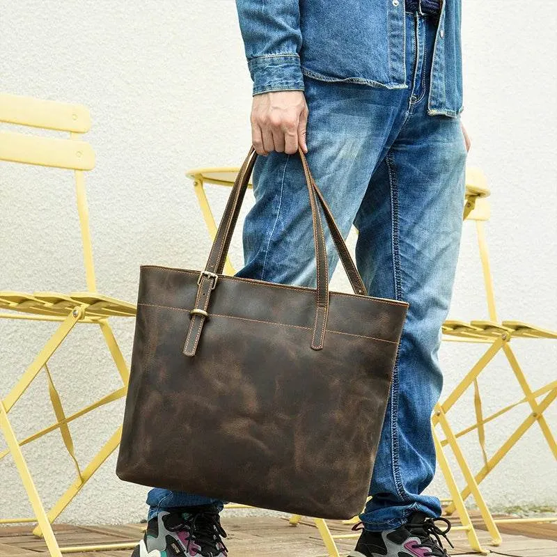 Men Women’s Crazy Horse Leather Messenger Bag Totes