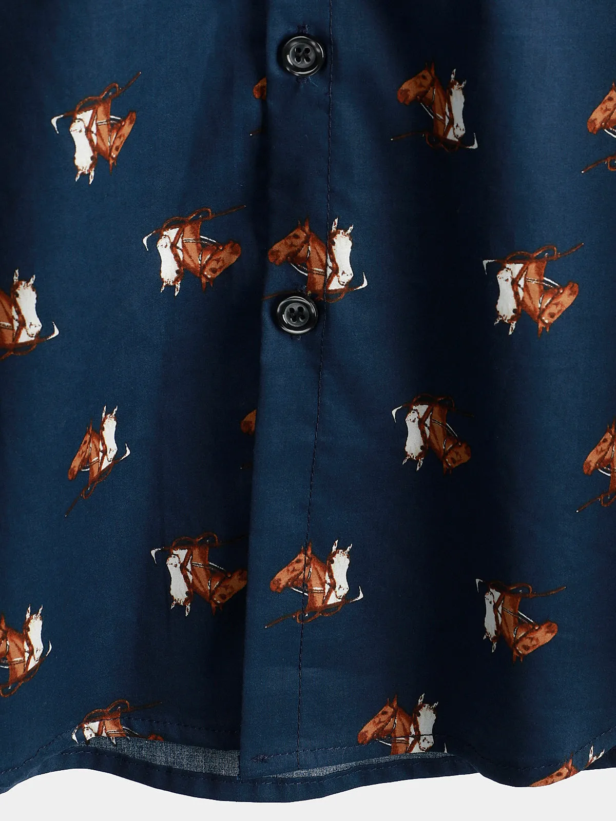 Men's Retro Western Horse Print Cowboy Button Up Hawaiian Holiday Short Sleeve Shirt