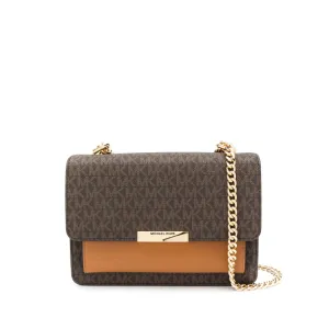 Michael Kors Jade Large Logo and Leather Crossbody Brown/Acorn Bag - 30H9GJ4L3B