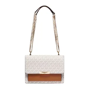Michael Kors Jade Large Logo and Leather Crossbody Vanilla/Acorn Bag - 30H9GJ4L3B