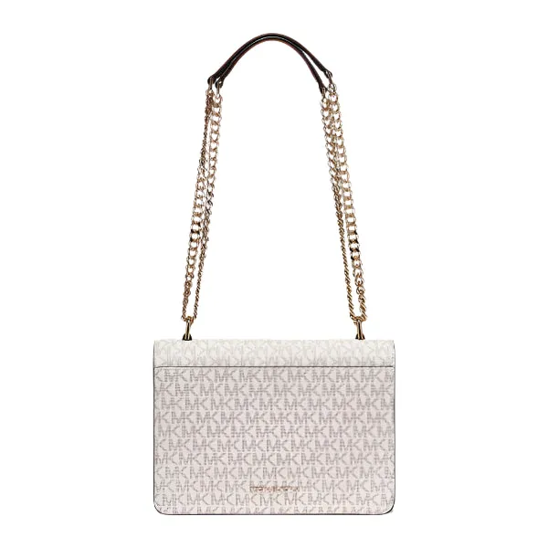 Michael Kors Jade Large Logo and Leather Crossbody Vanilla/Acorn Bag - 30H9GJ4L3B