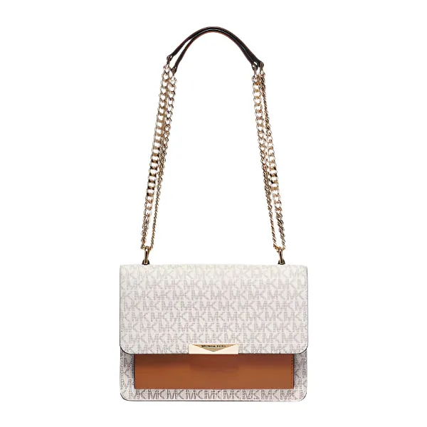 Michael Kors Jade Large Logo and Leather Crossbody Vanilla/Acorn Bag - 30H9GJ4L3B