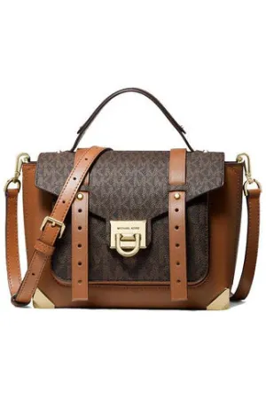 Michael Kors Manhattan Medium Leather and Logo Satchel Brown - 35F1GNCS6V