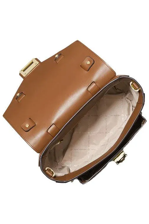 Michael Kors Manhattan Medium Leather and Logo Satchel Brown - 35F1GNCS6V