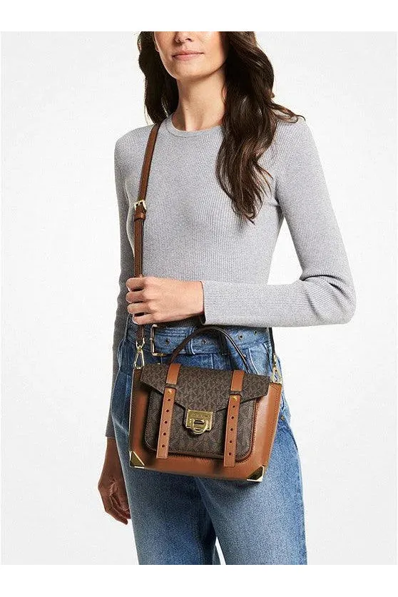 Michael Kors Manhattan Medium Leather and Logo Satchel Brown - 35F1GNCS6V