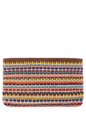Miss Me Tan Free Spirit Multi Color Woven Clutch