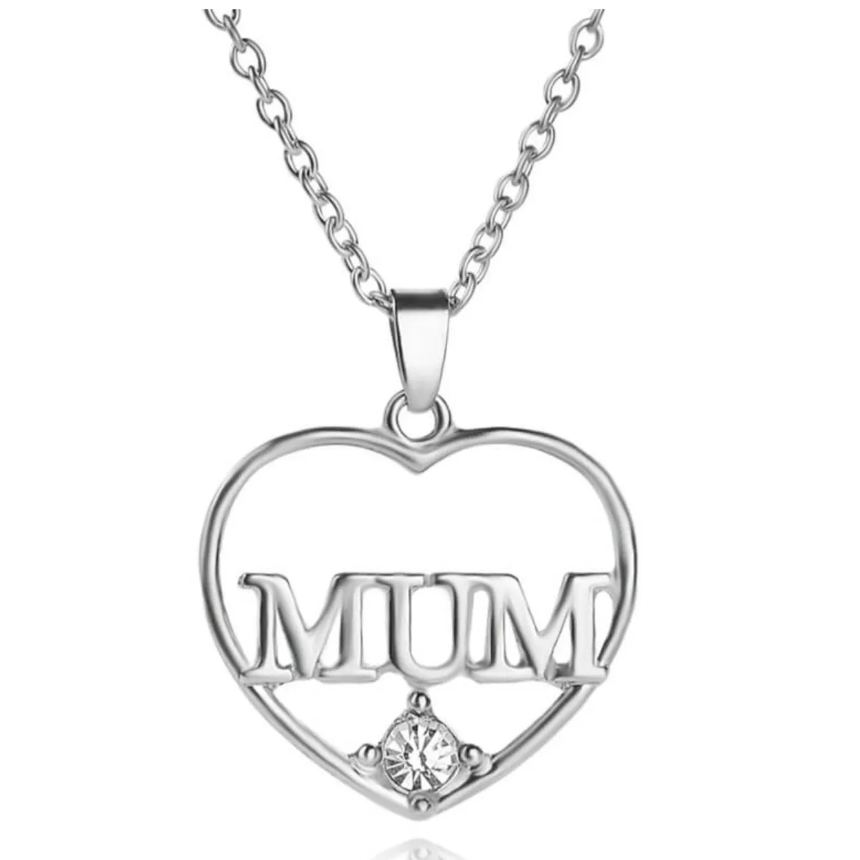 “Mum” Heart Shaped Rhinestone Decor Necklace