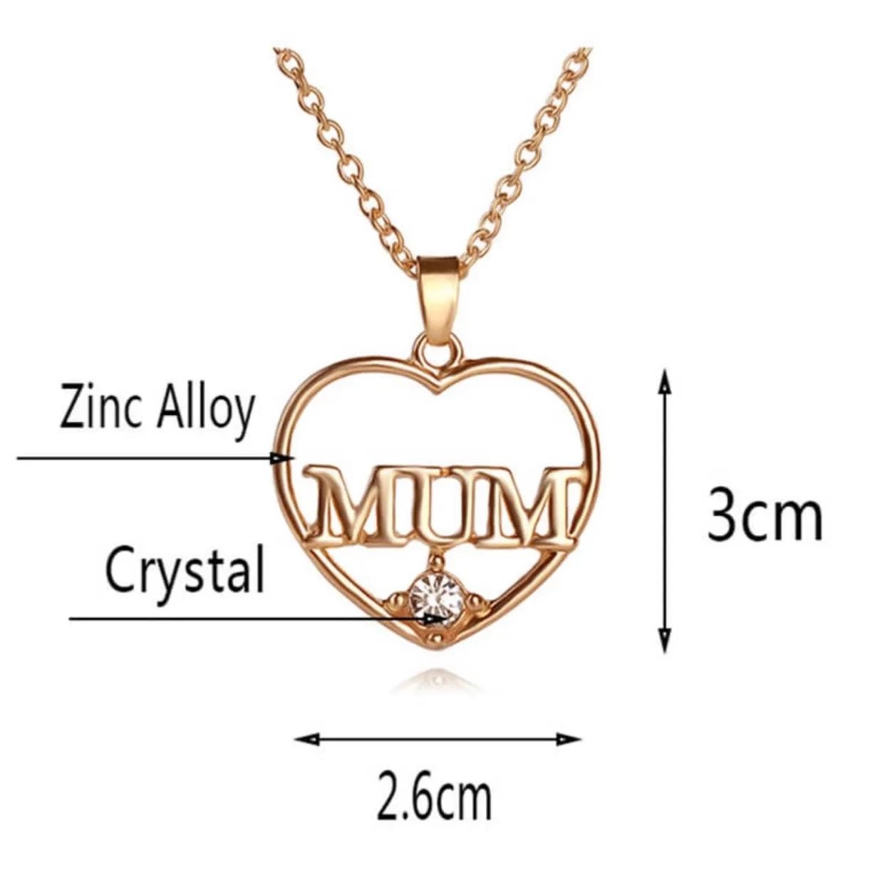 “Mum” Heart Shaped Rhinestone Decor Necklace