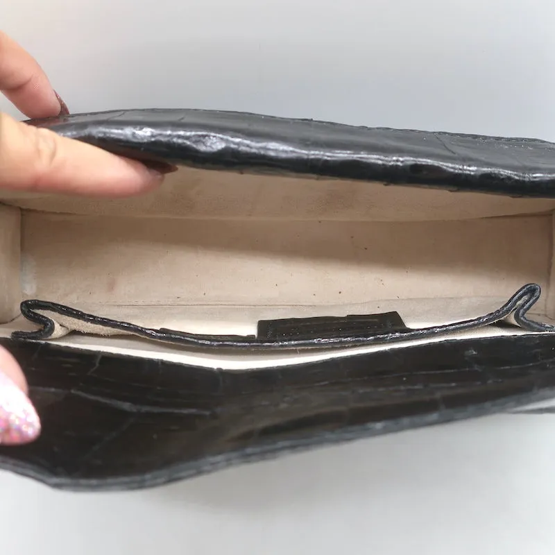 Nancy Gonzalez Crocodile Trapezoid Clutch Black Small Shoulder Bag