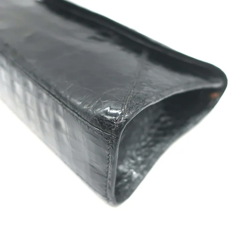 Nancy Gonzalez Crocodile Trapezoid Clutch Black Small Shoulder Bag