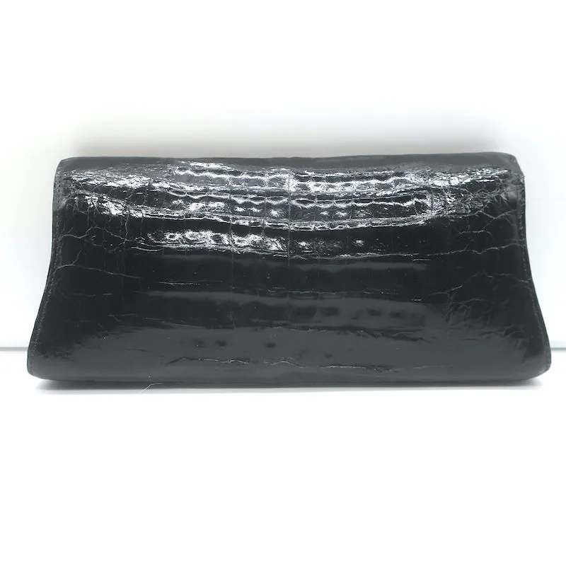 Nancy Gonzalez Crocodile Trapezoid Clutch Black Small Shoulder Bag