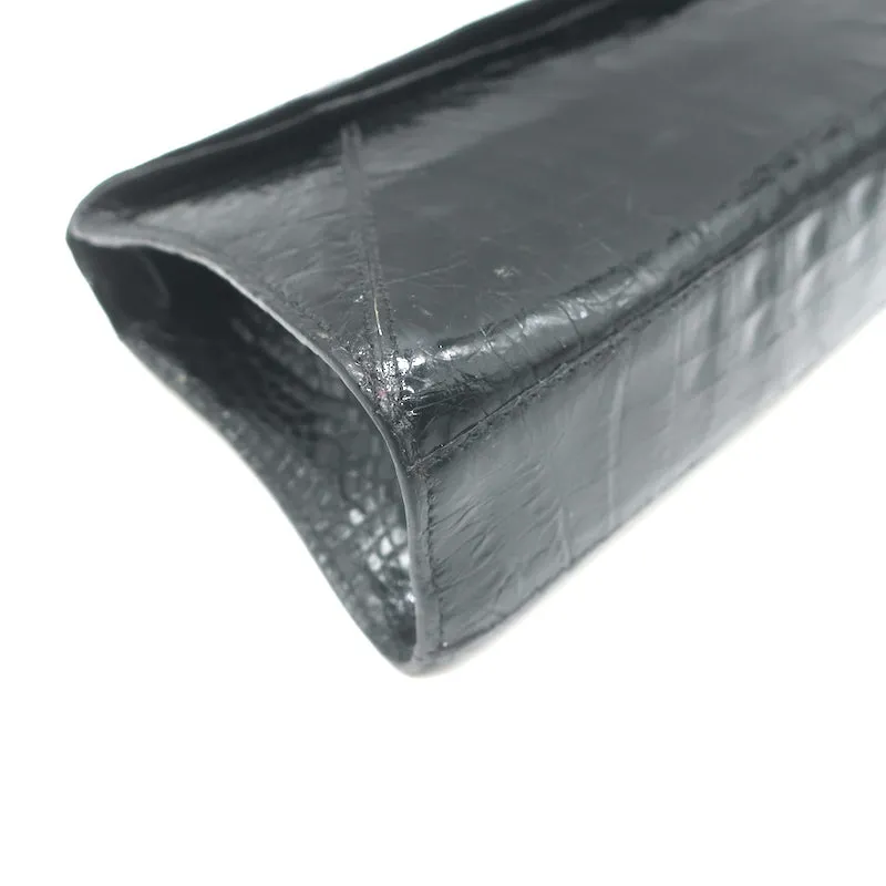 Nancy Gonzalez Crocodile Trapezoid Clutch Black Small Shoulder Bag