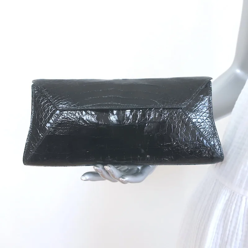 Nancy Gonzalez Crocodile Trapezoid Clutch Black Small Shoulder Bag