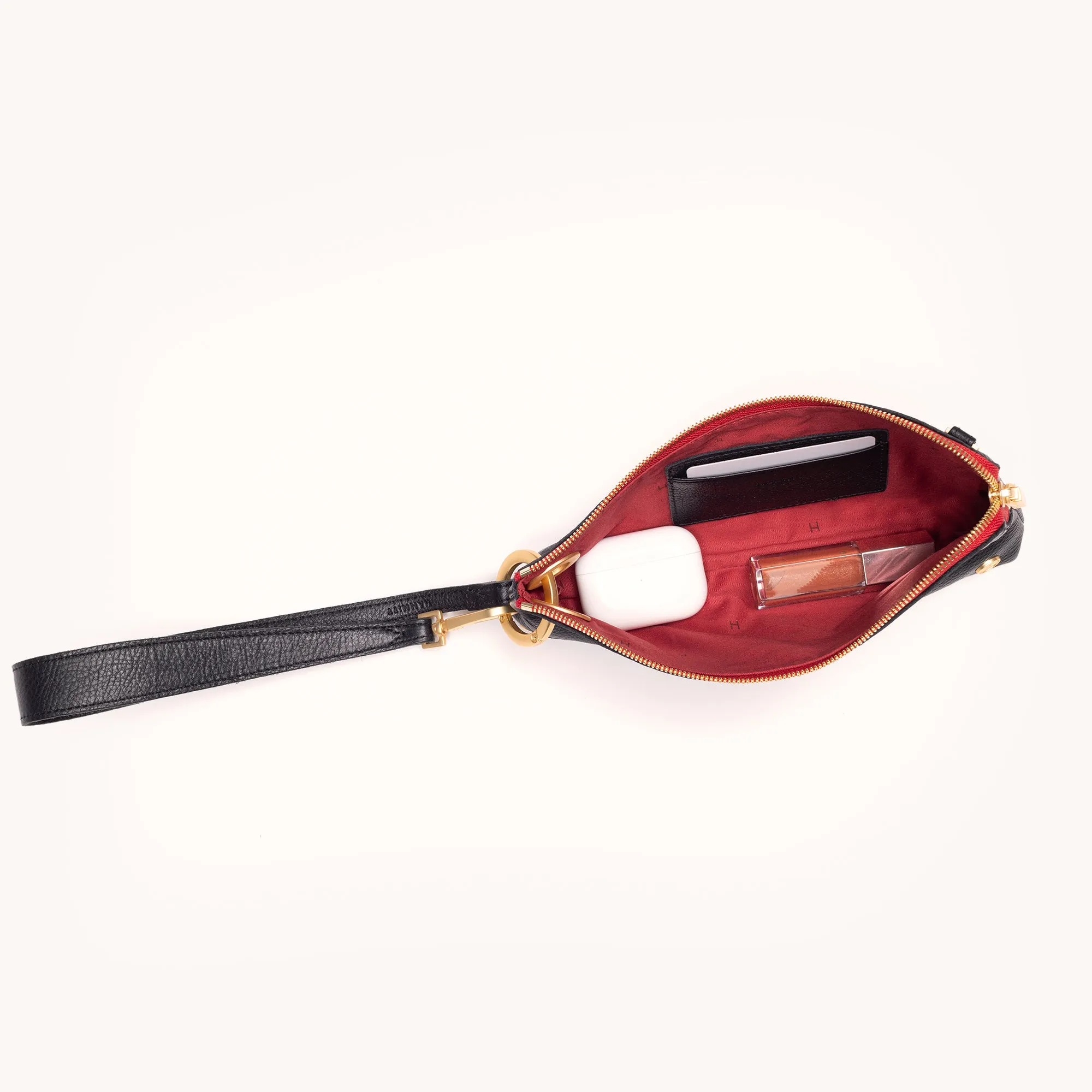 Nash Pochette | Black/Brushed Gold Red Zip