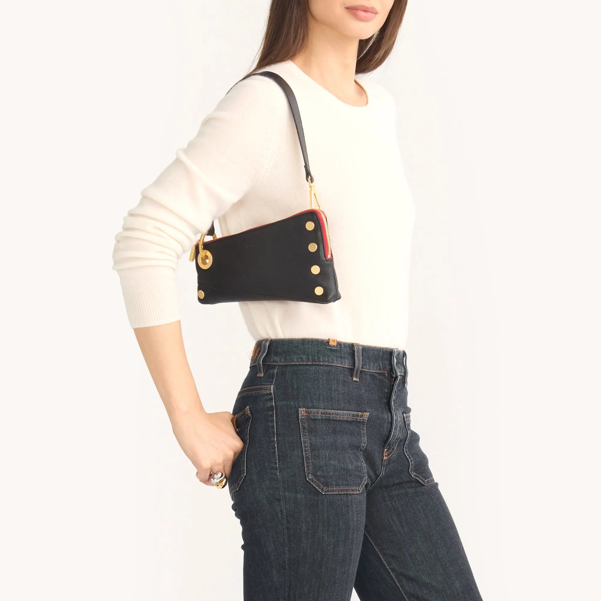 Nash Pochette | Black/Brushed Gold Red Zip