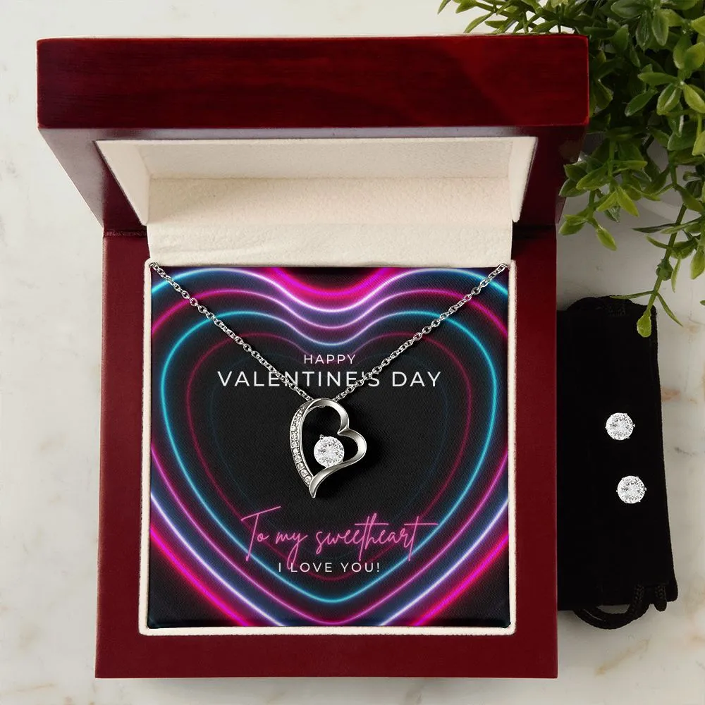 Neon Hearts Sweetheart Valentine's Forever Heart Necklace & Cubic Zirconia Earring Set