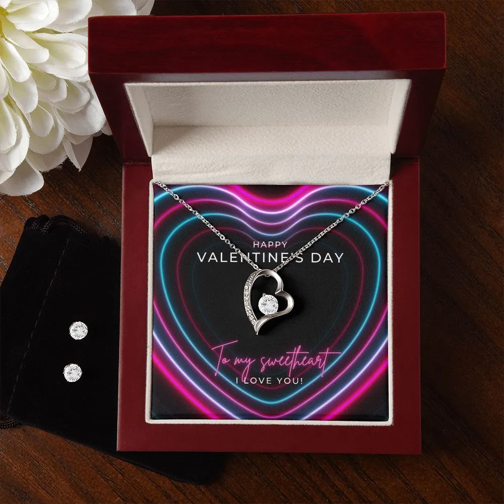 Neon Hearts Sweetheart Valentine's Forever Heart Necklace & Cubic Zirconia Earring Set