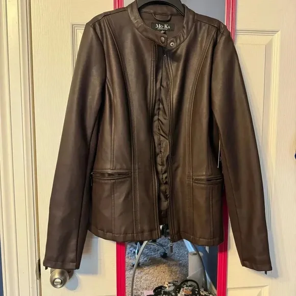 NWT Mo-Ka brown faux leather jacket