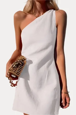 Oblique Shoulder Mini Dress