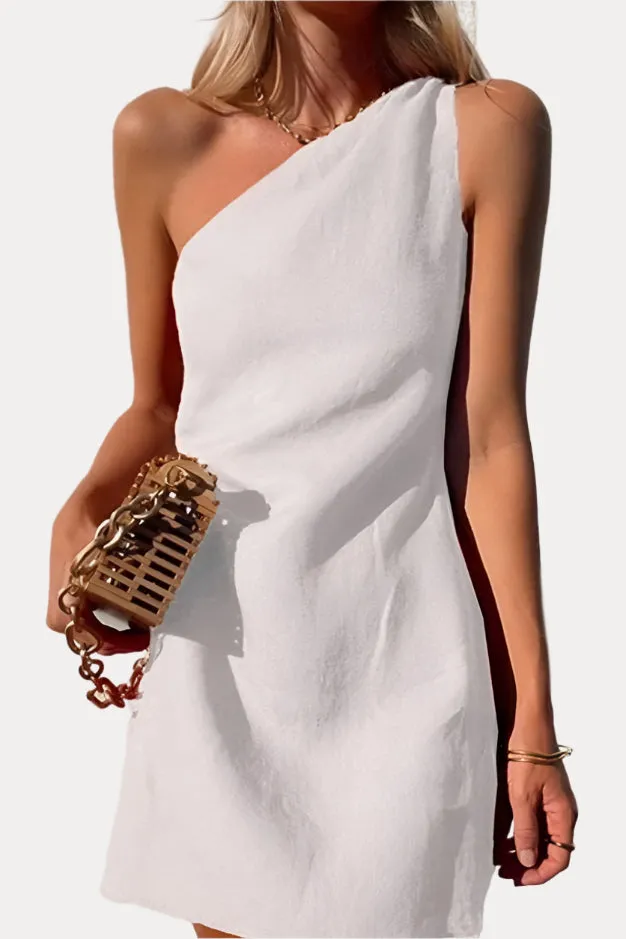 Oblique Shoulder Mini Dress