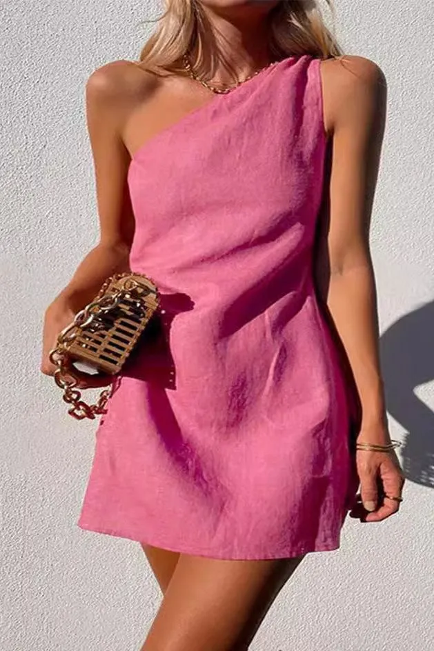 Oblique Shoulder Mini Dress