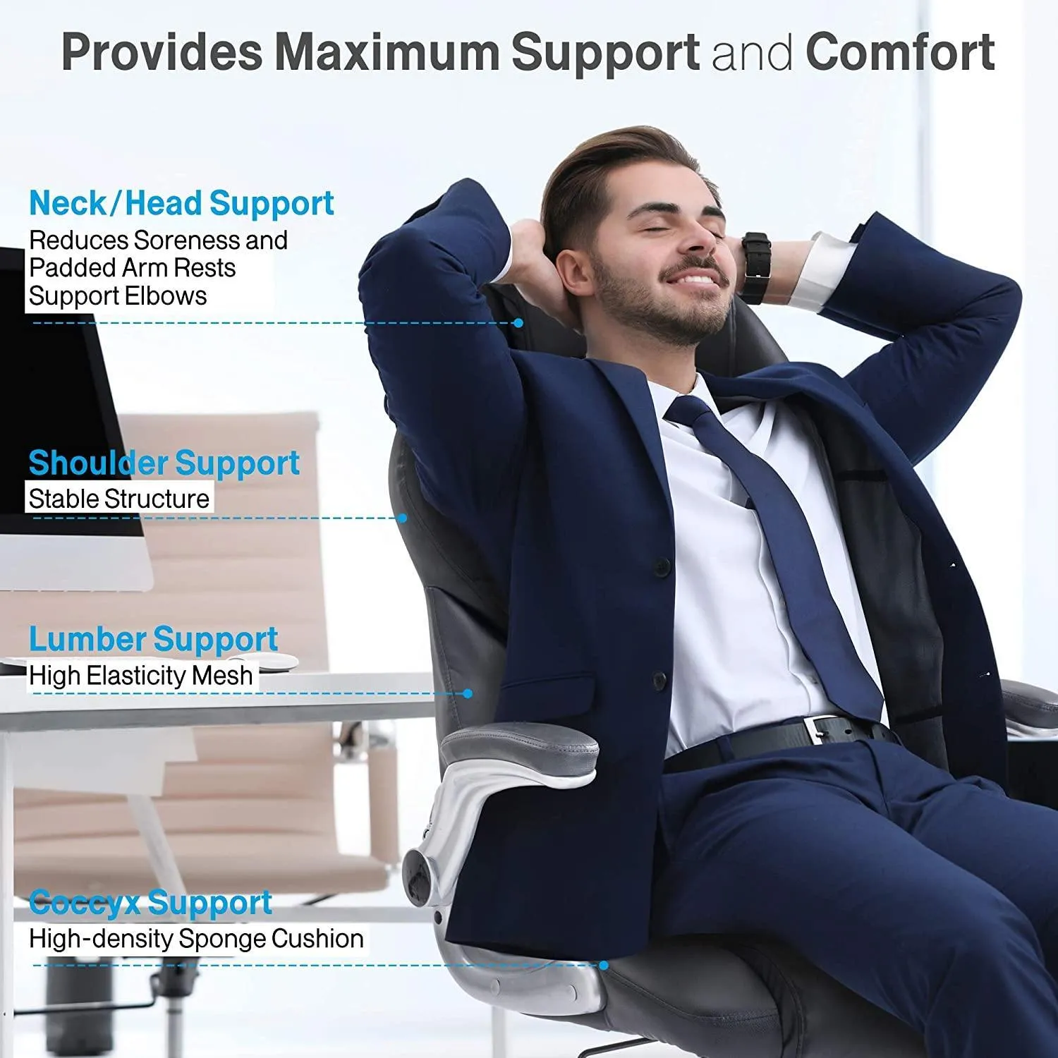 Olsen & Smith Executive Office Desk Chair Swivel PC Computer Office Desk Chairs with Arms and Back Support for Home & Office & Gaming Chair Use for Adults