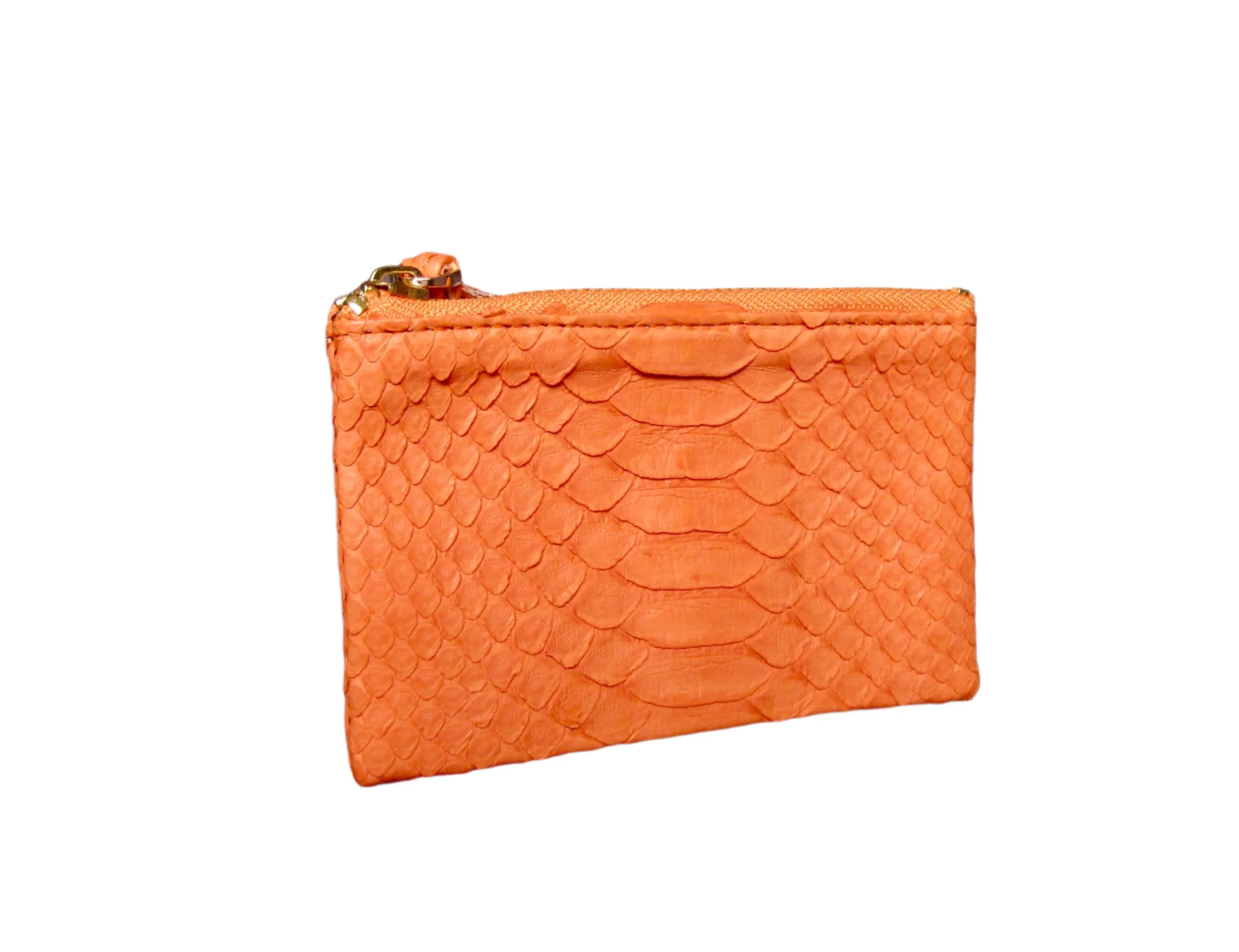 Orange Python Leather Zip Pouch