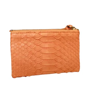 Orange Python Leather Zip Pouch