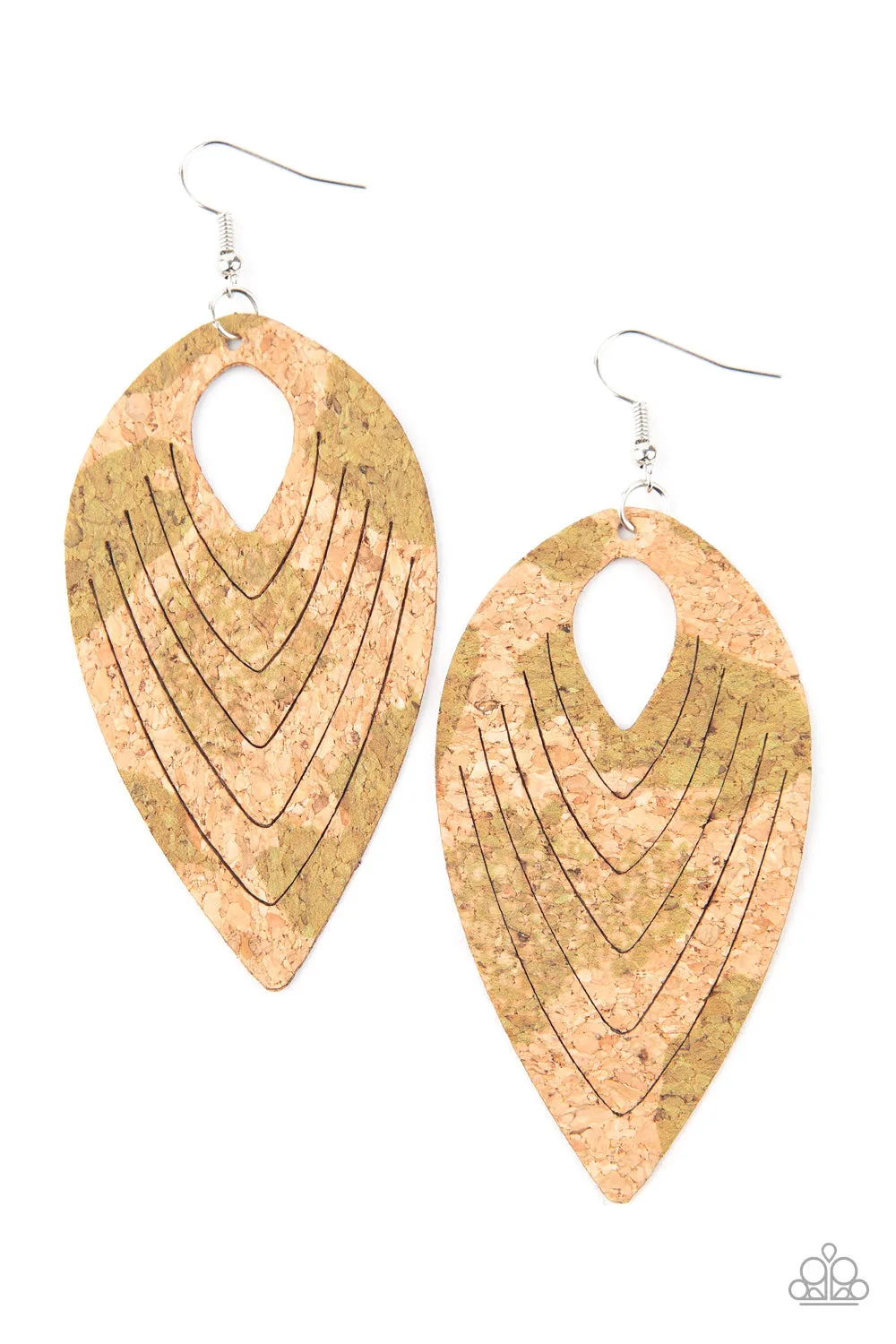 Paparazzi - Cork Cabana - Green Earrings