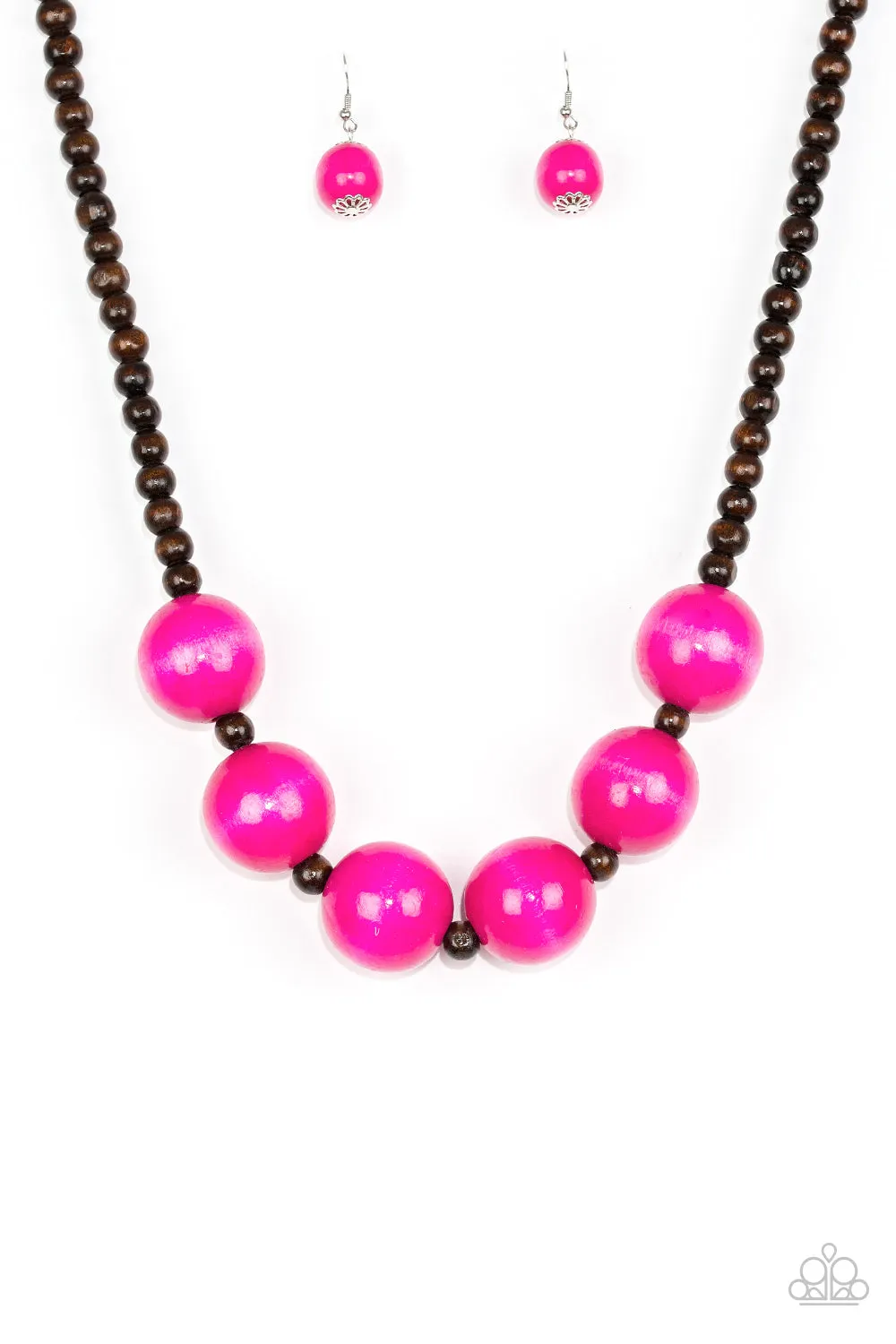 Paparazzi - Oh My Miami - RED-Wood Necklace