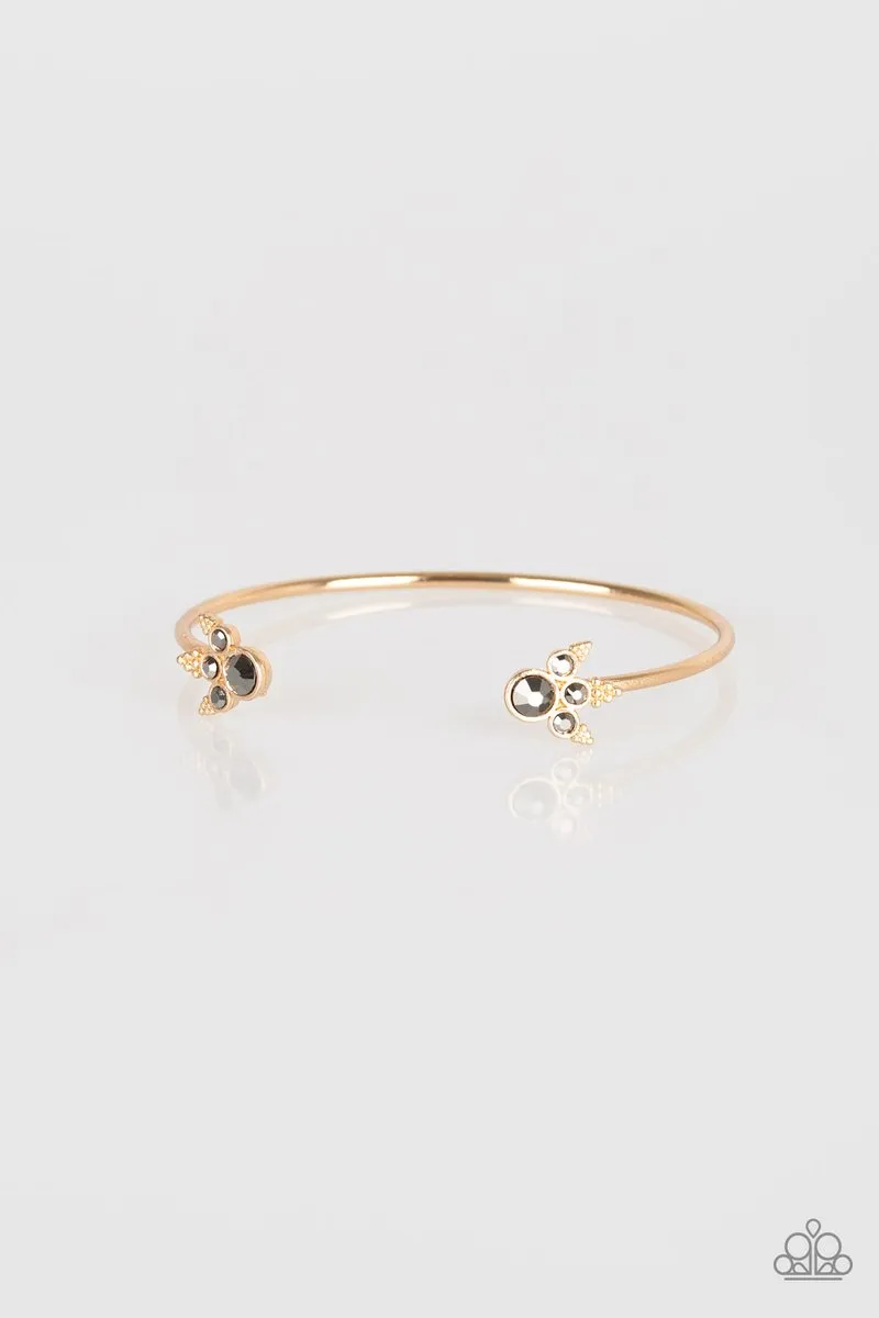 Paparazzi " A Bit Rich " Gold Metal & Hematite Rhinestone Dainty Cuff Bracelet