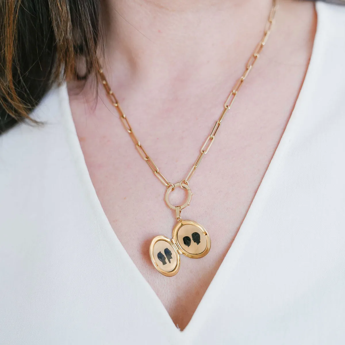Paper Clip Chain Necklace with Charm Holder and Locket