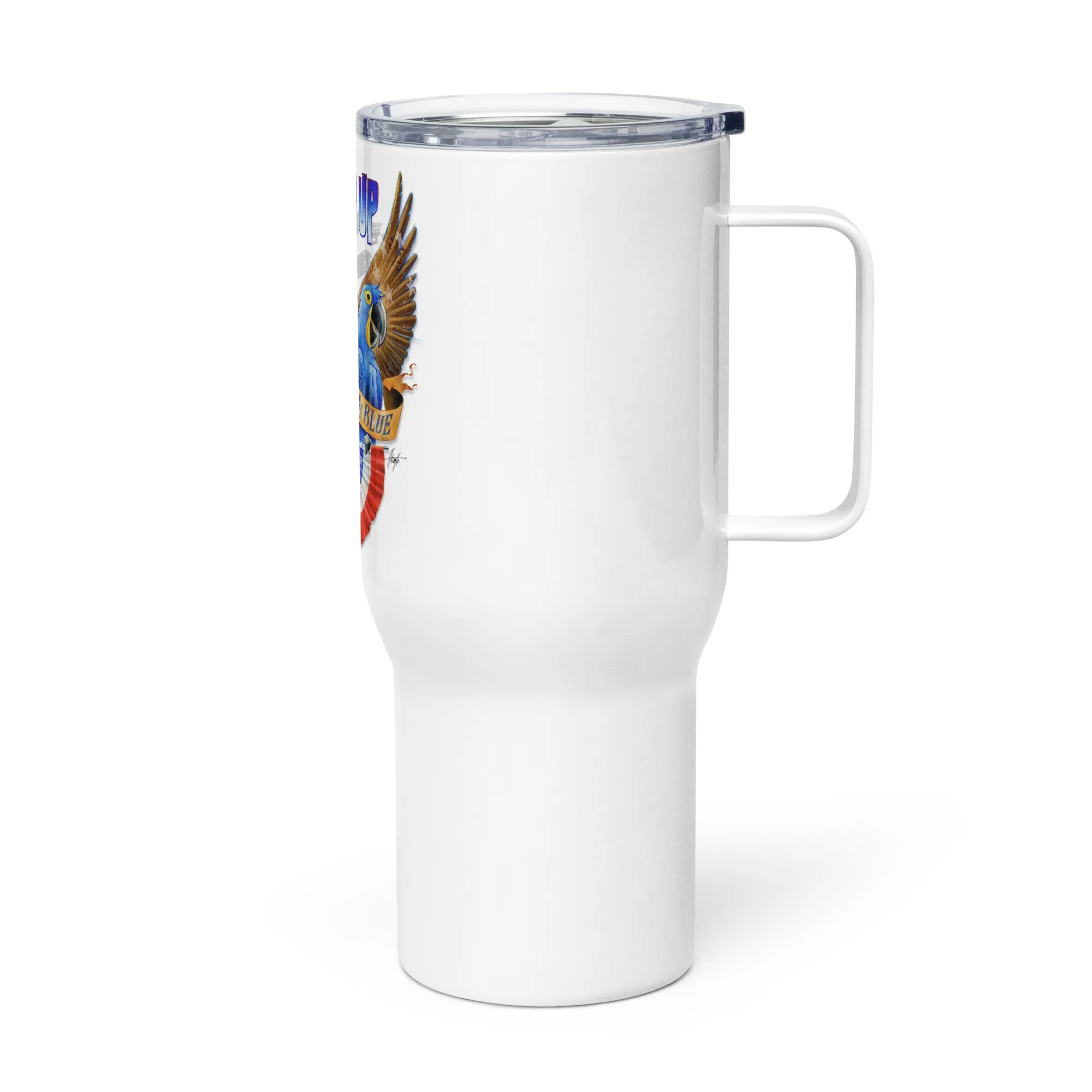 Parrots Stand Up For Your Red White & Blue Patriotic Travel Mug With Handle